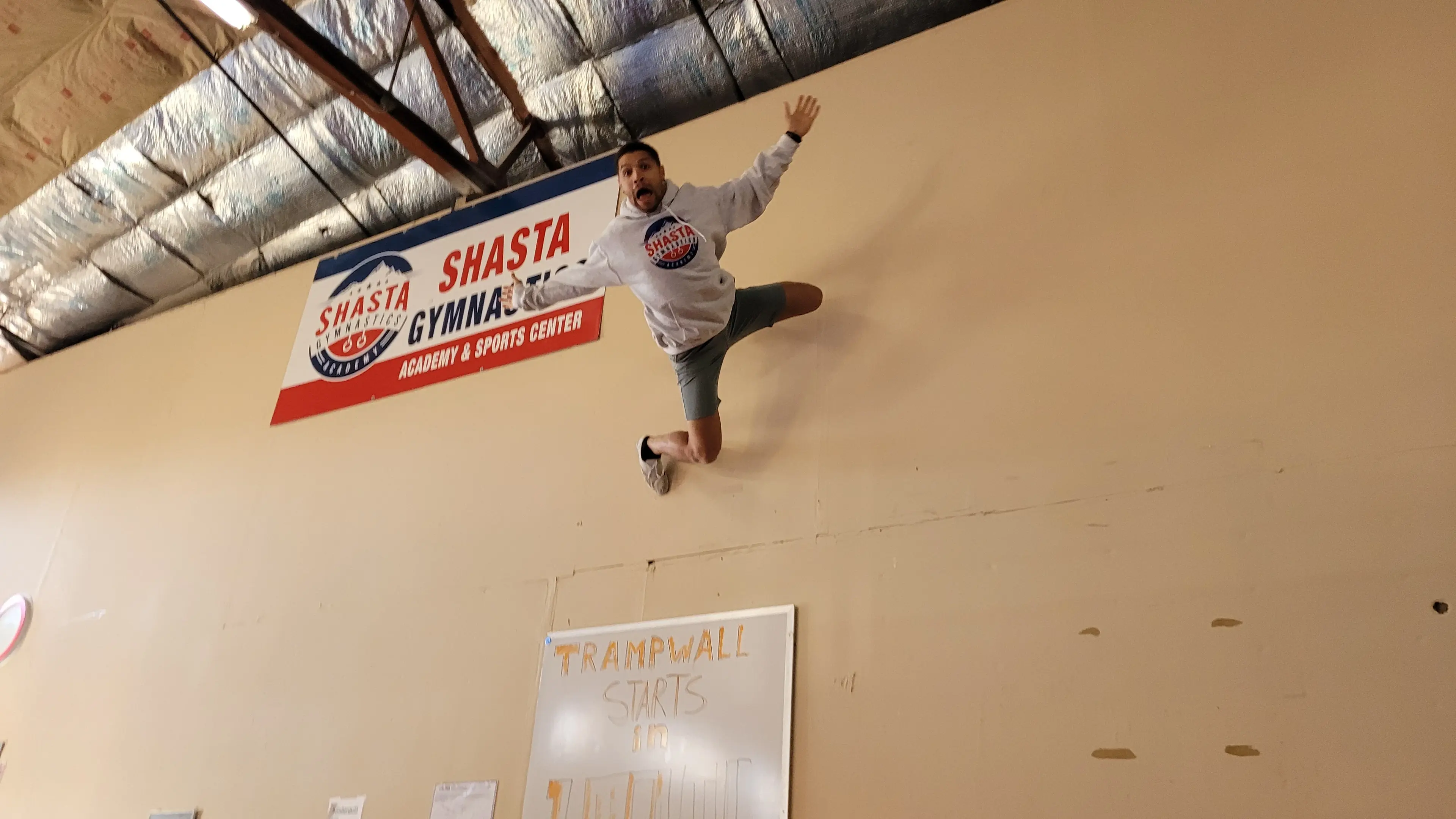 Athlete on wall trampoline