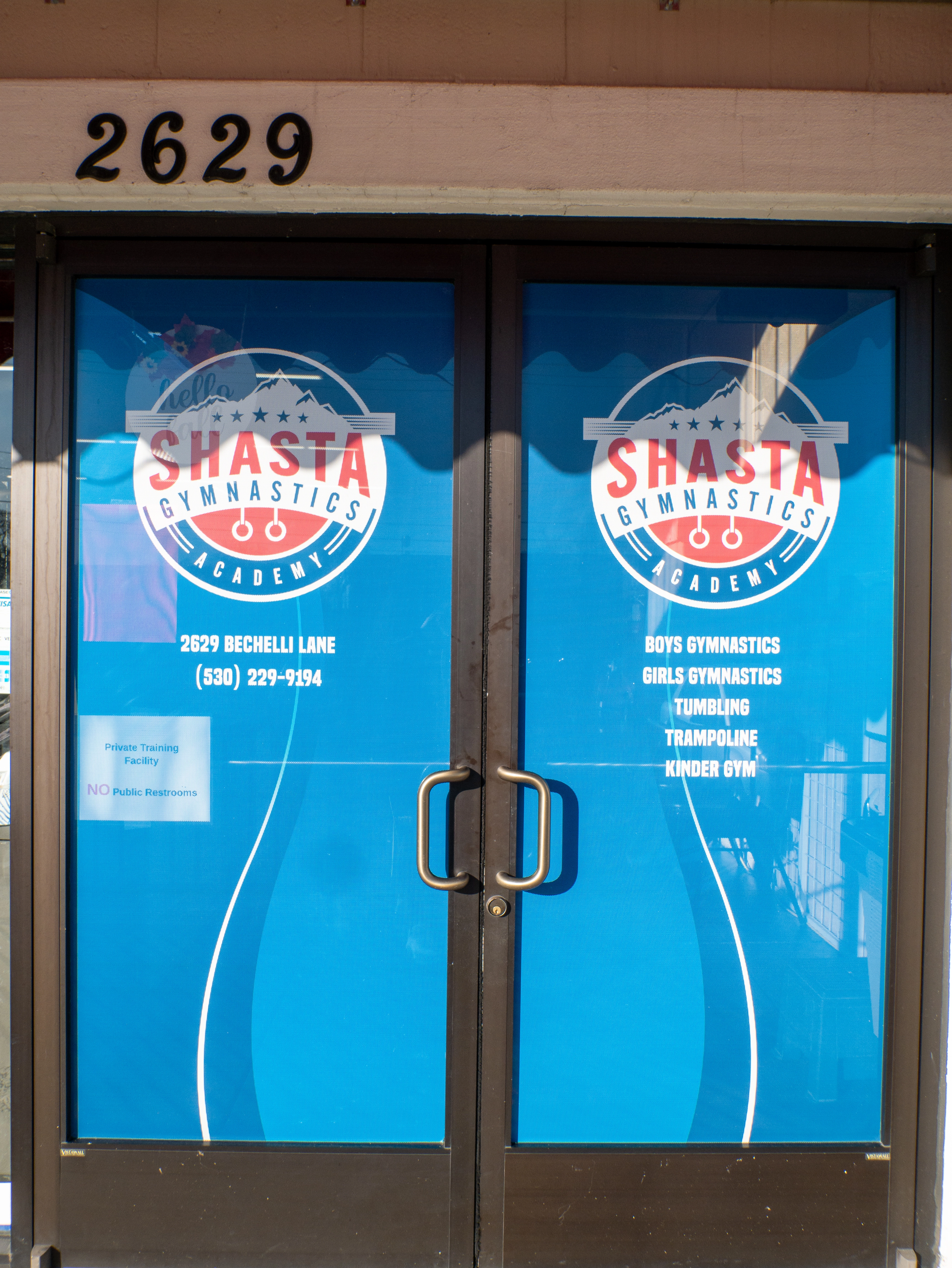 Shasta Gymnastics Academy entrance doors